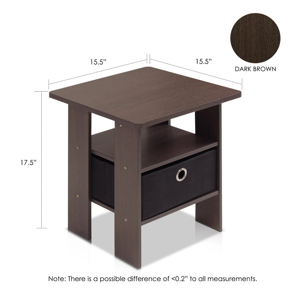 French Oak Grey Black Set of 2 End Table Nightstand with Bin Drawer W47801