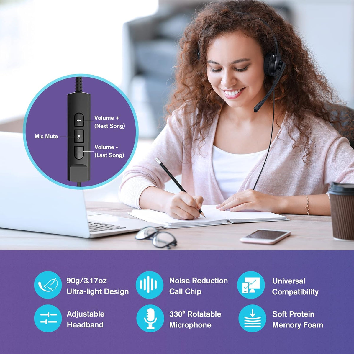 USB Headset with Noise Cancelling Microphone and in-Line Control G984
