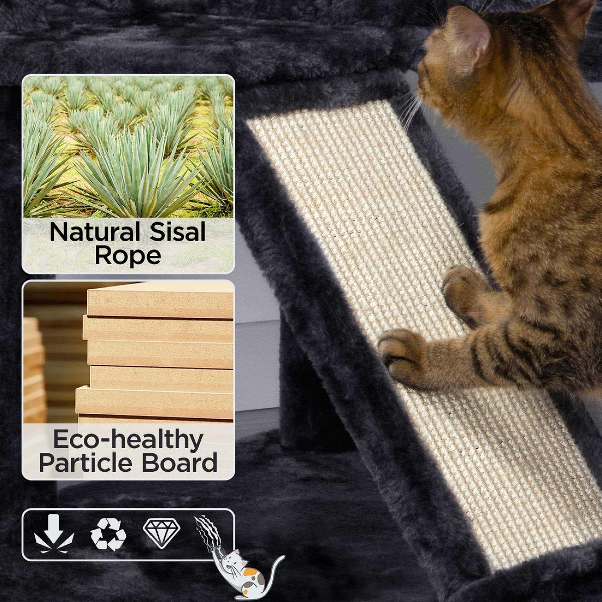 Black Plush Cat Tree with 2 Condos U16350