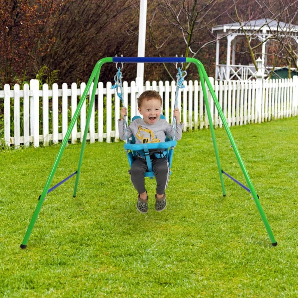 Folding Metal Swing Play Set with Safety Harness I574923