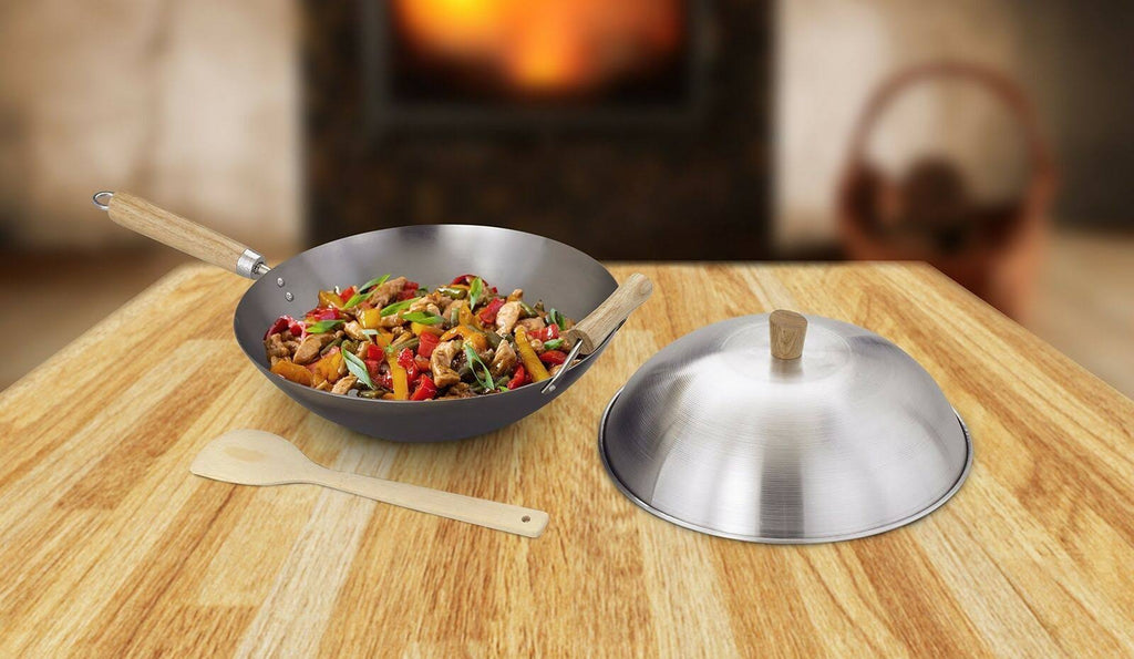 14-inch Carbon Steel Lidded Wok Stir Fry Pan Set G4852