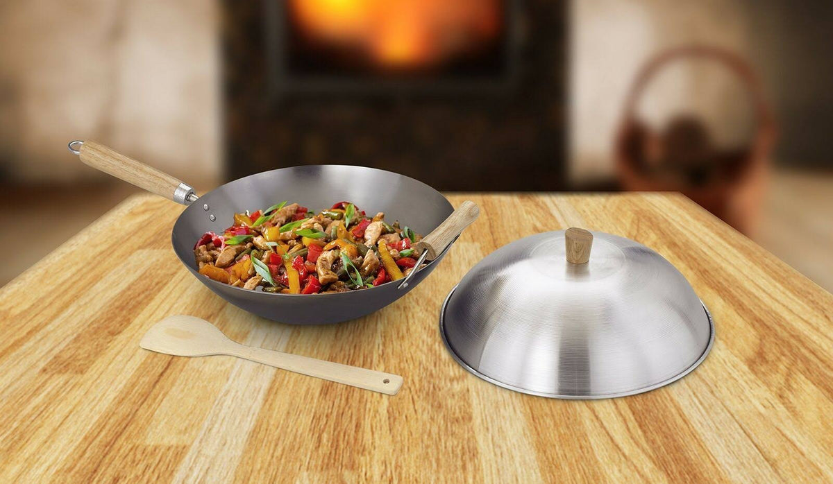 14-inch Carbon Steel Lidded Wok Stir Fry Pan Set G4852