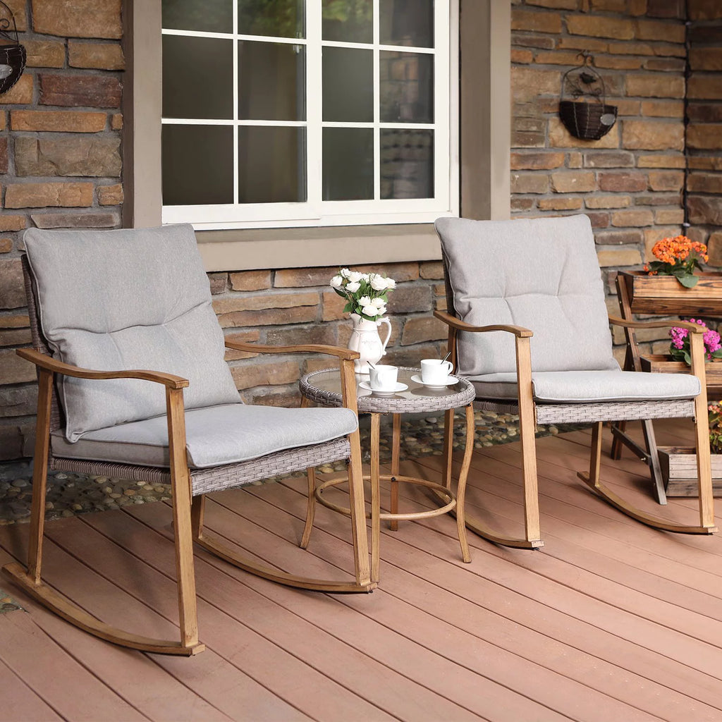 3 Piece Metal Bistro Set with Gray Cushions J854