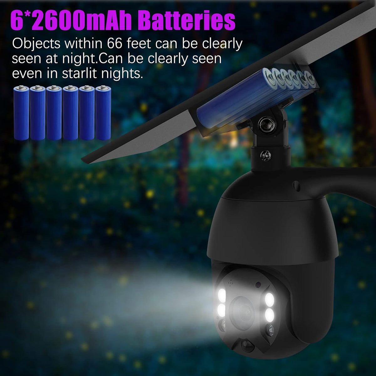Solar Powered Wireless Security Camera Outdoor Pan Tilt WiFi Waterproof with Spotlight Battery Solar Panel Color Night Vision Motion Detection 2-Way Audio SD&Cloud Storage Black H132873