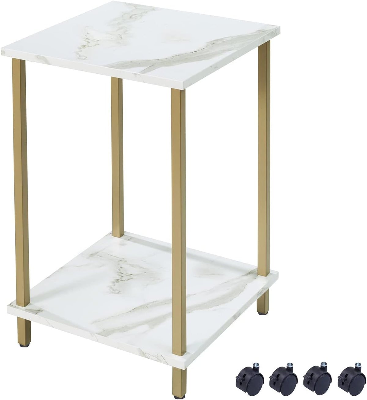 White Marble 2-Tier End Table with Castors F859827