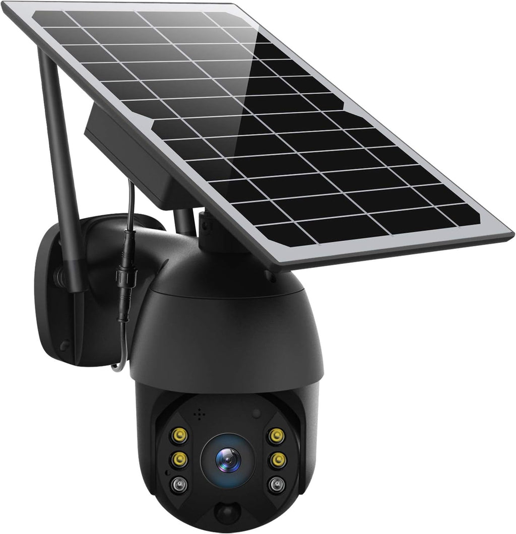 Solar Powered Wireless Security Camera Outdoor Pan Tilt WiFi Waterproof with Spotlight Battery Solar Panel Color Night Vision Motion Detection 2-Way Audio SD&Cloud Storage Black H132873