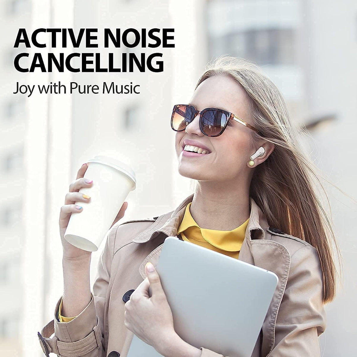 Wireless Bluetooth Earbuds Noise Cancelling IPX7 Waterproof with Microphone White Pack of 2 U22992