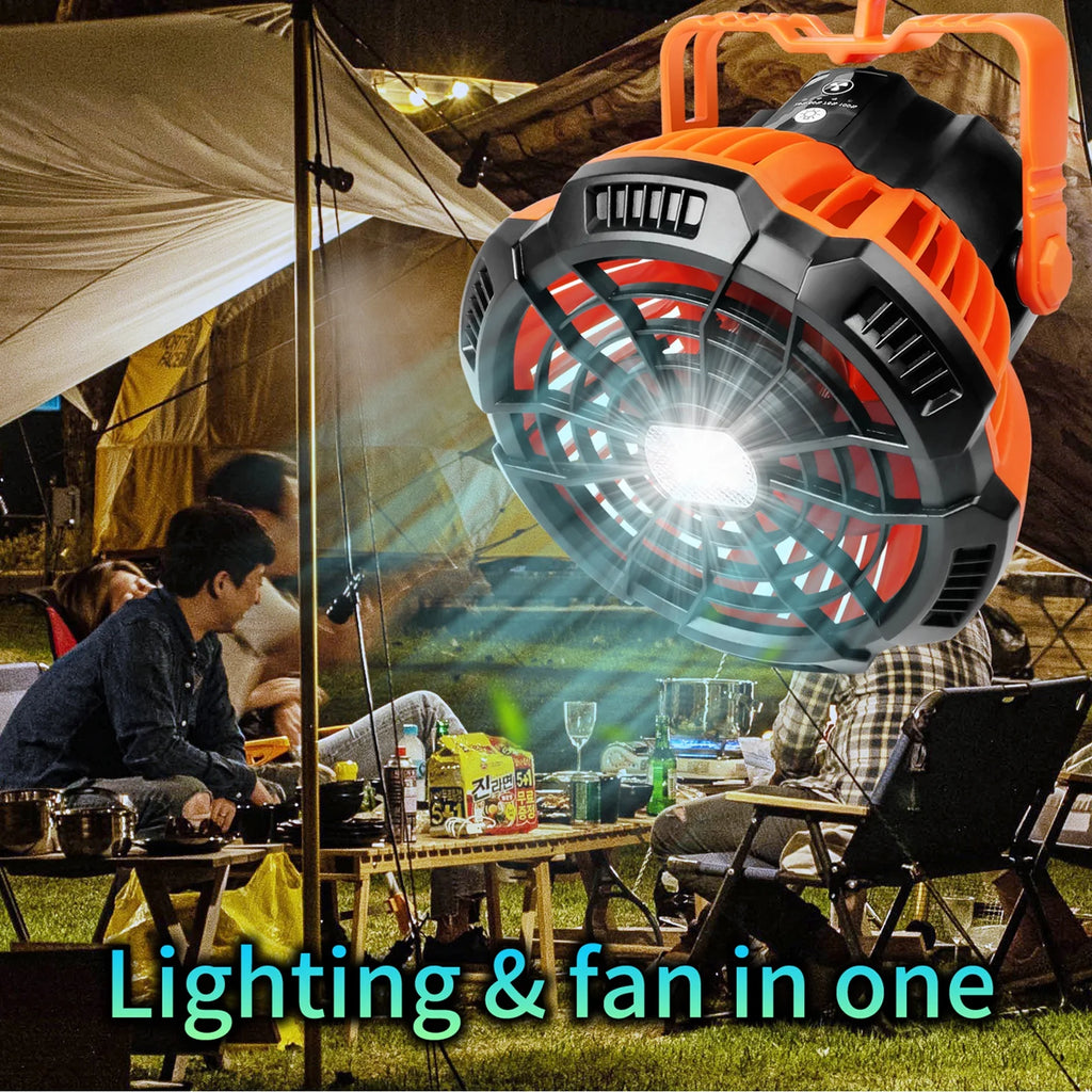 Camping Tent Fan with LED Lantern, Rechargeable 5200mAh Hanging Fan J6493