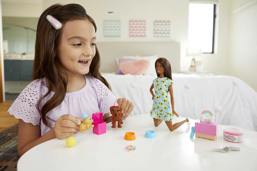 Brunette Doll & Playset with 2 Puppies, Cake Molds, Dough & Accessories N282