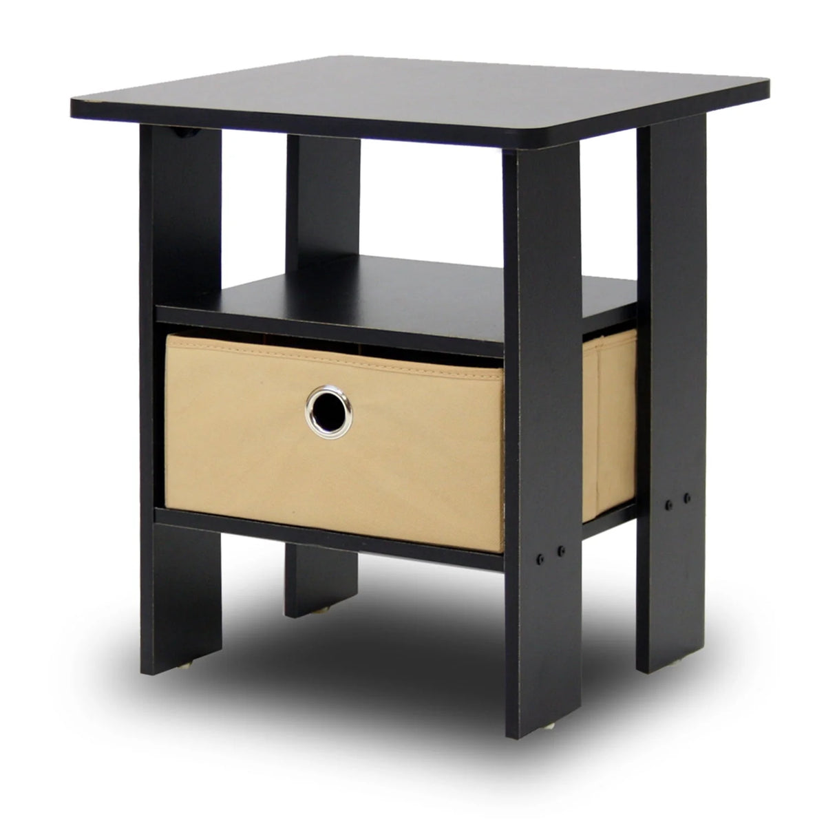French Oak Grey Black Set of 2 End Table Nightstand with Bin Drawer W47801