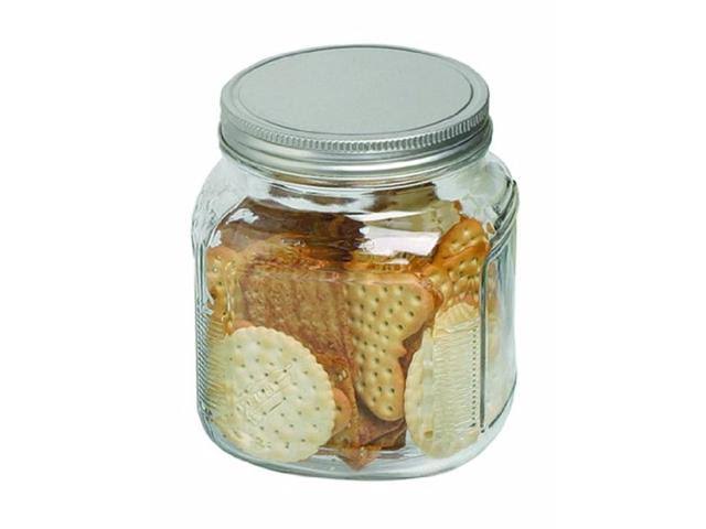 32-Ounce Clear Glass Cracker Jar with Brushed Aluminum Lid, Set of 4 B927171