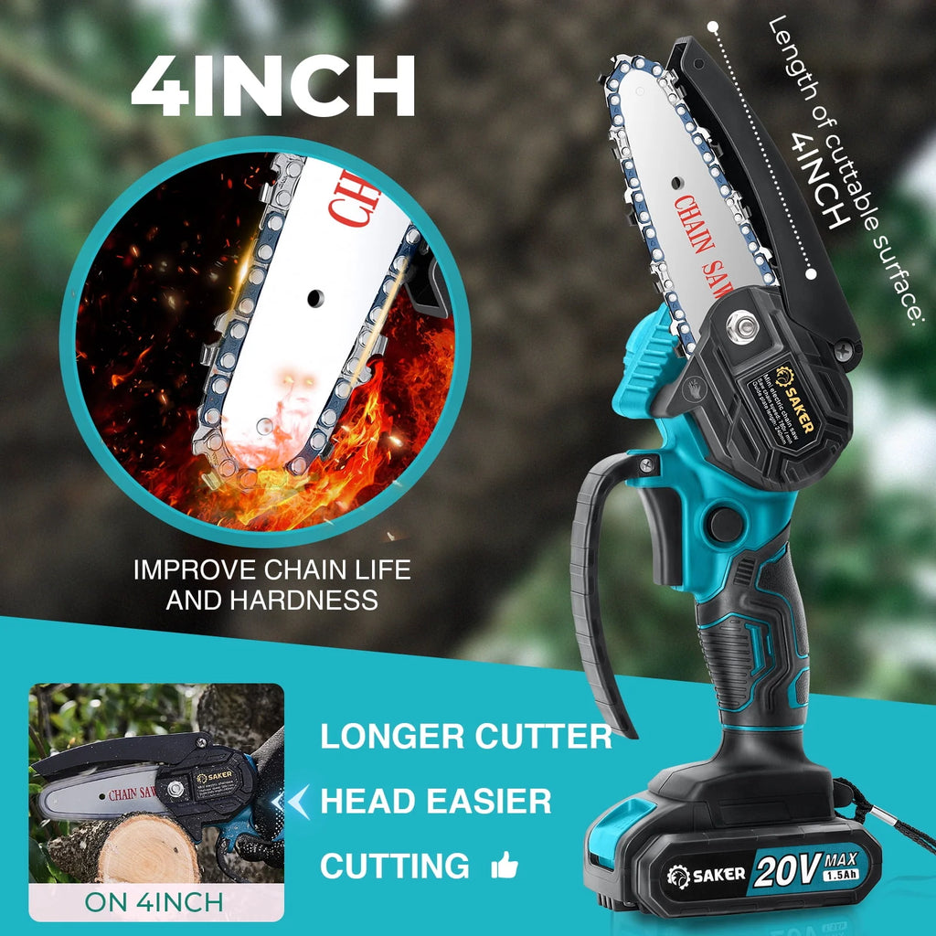 4 Inch Mini Cordless Electric Chainsaw with 2 Batteries B7627