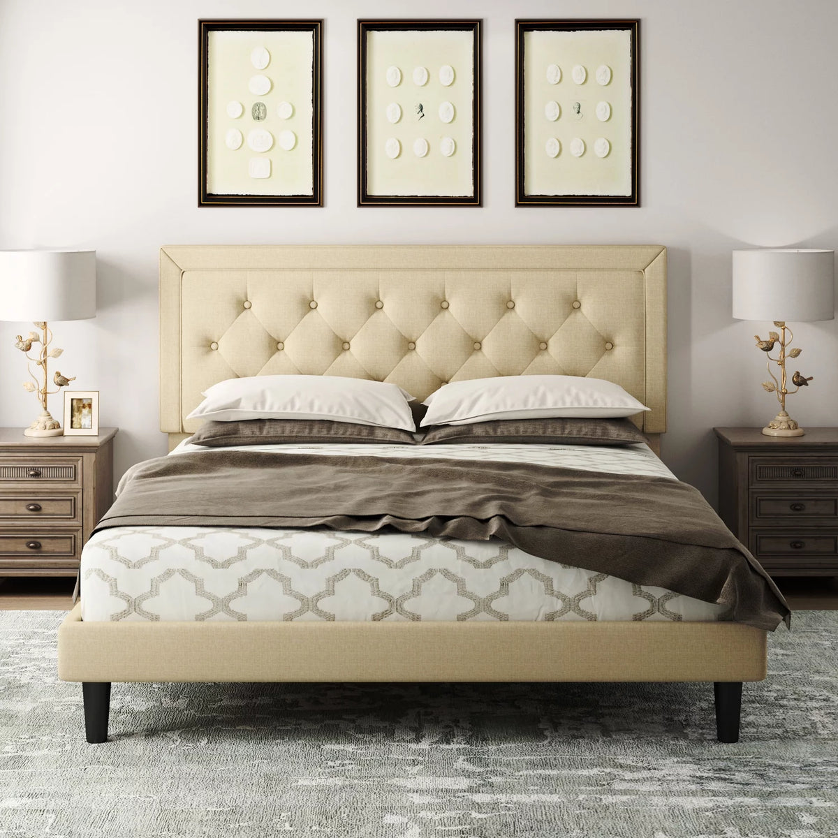 Queen Size Upholstered Platform Bed Frame U6542