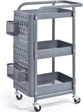 3-Tier Metal Rolling Storage Cart with Pegboard P61179