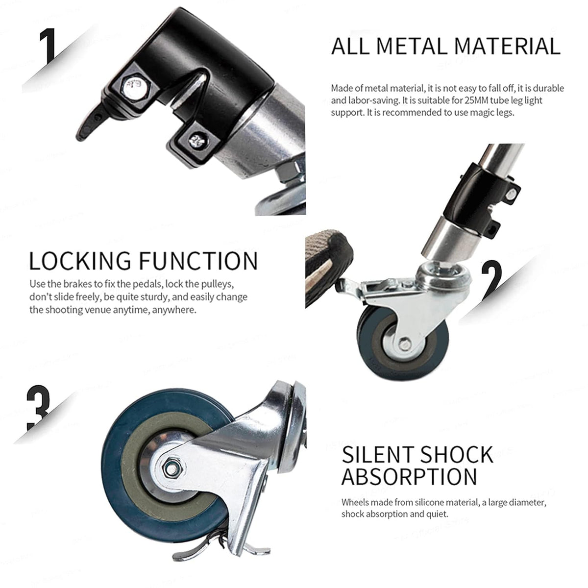 3PCS Swivel Caster Wheels Set All Metal Rubber Wheels D8944