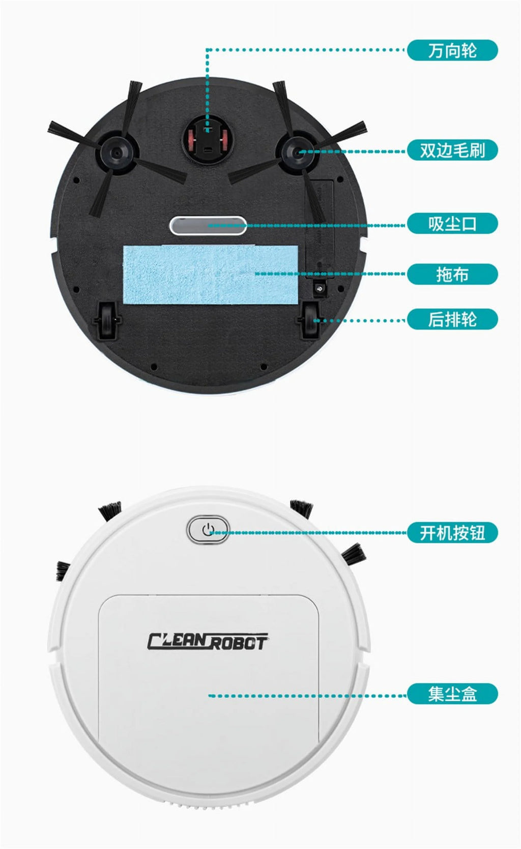 3 In 1 Robotic Cleaner with Dustbin and Brush J2459