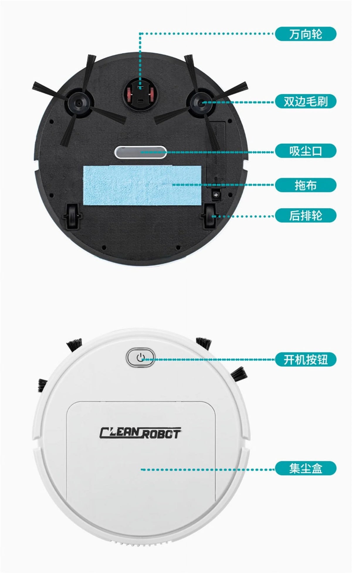 3 In 1 Robotic Cleaner with Dustbin and Brush J2459