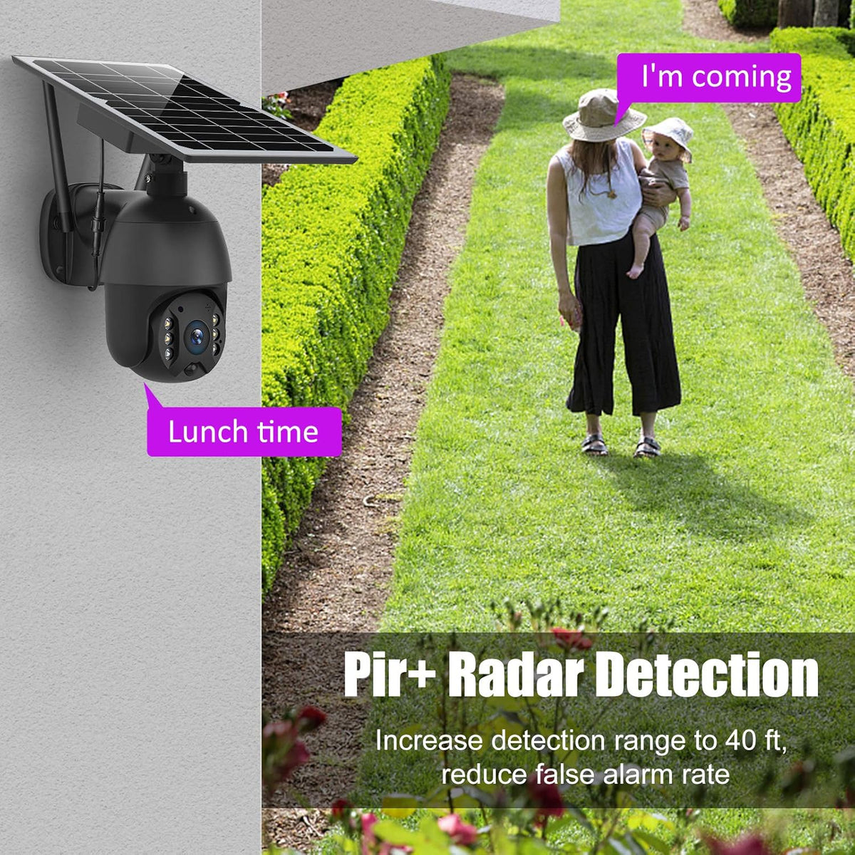 Solar Powered Wireless Security Camera Outdoor Pan Tilt WiFi Waterproof with Spotlight Battery Solar Panel Color Night Vision Motion Detection 2-Way Audio SD&Cloud Storage Black H132873