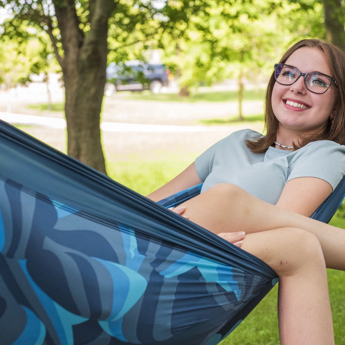 Nylon 2 Person Travel Hammock Blue Abstract Print X13912