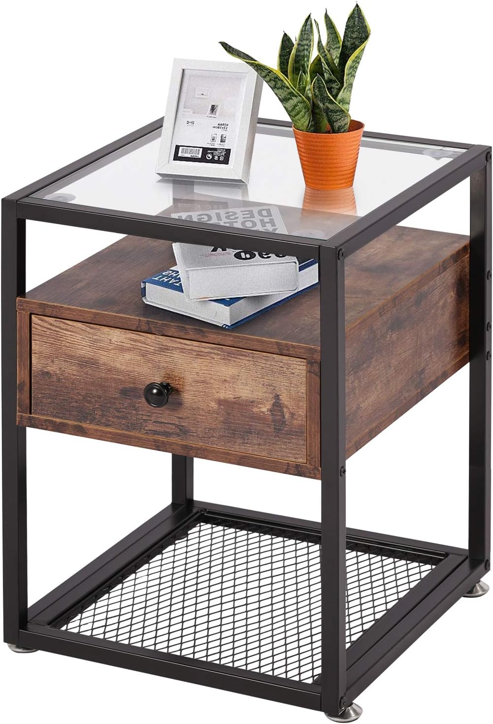 Brown Nightstand with Drawer and Shelf K340748