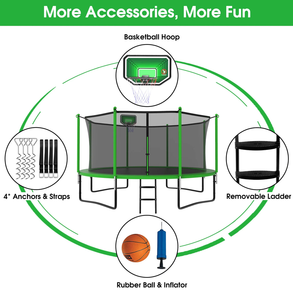 12FT Round Outdoor Trampoline with Enclosure Net Q66672