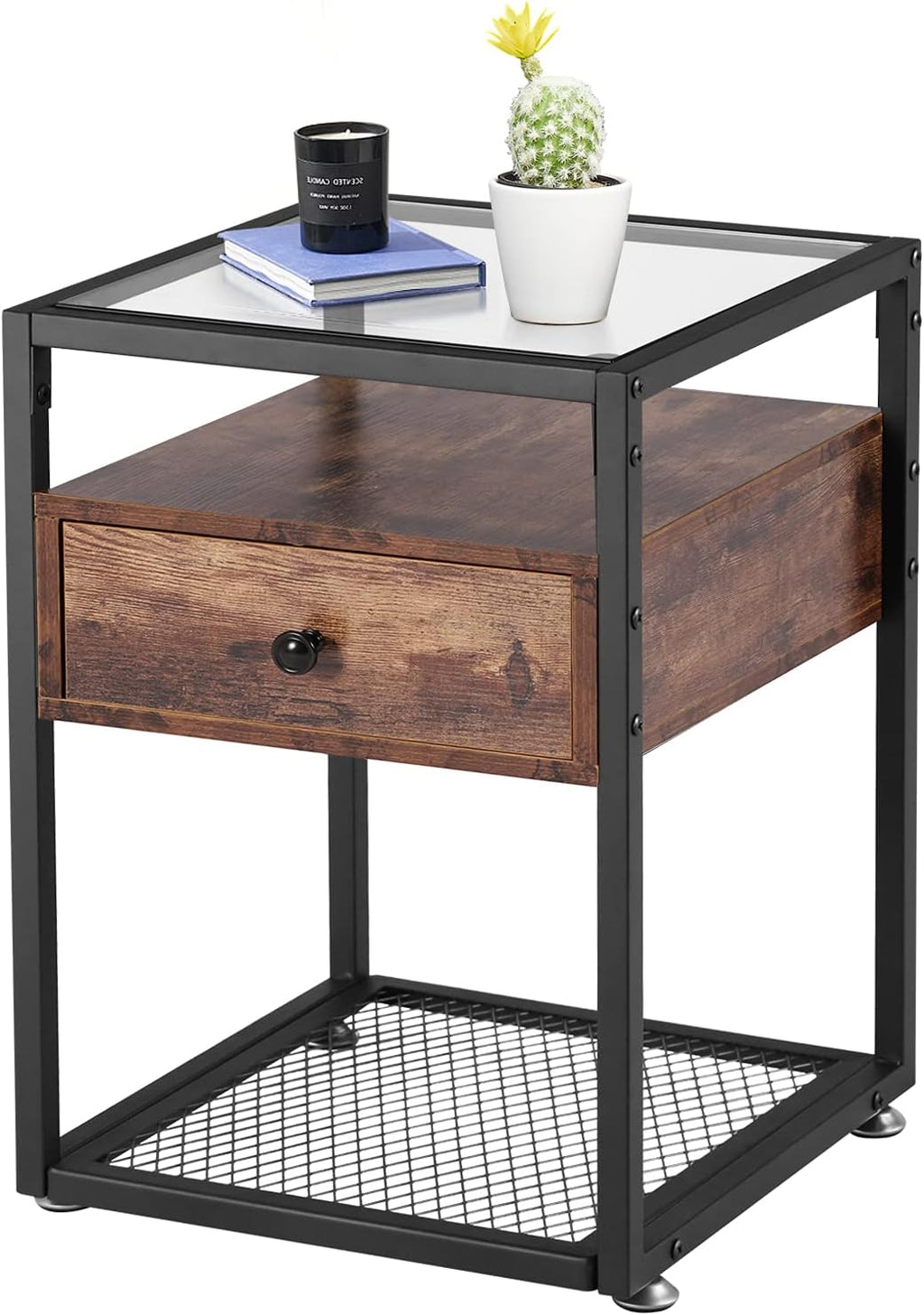 Brown Nightstand with Drawer and Shelf K340748