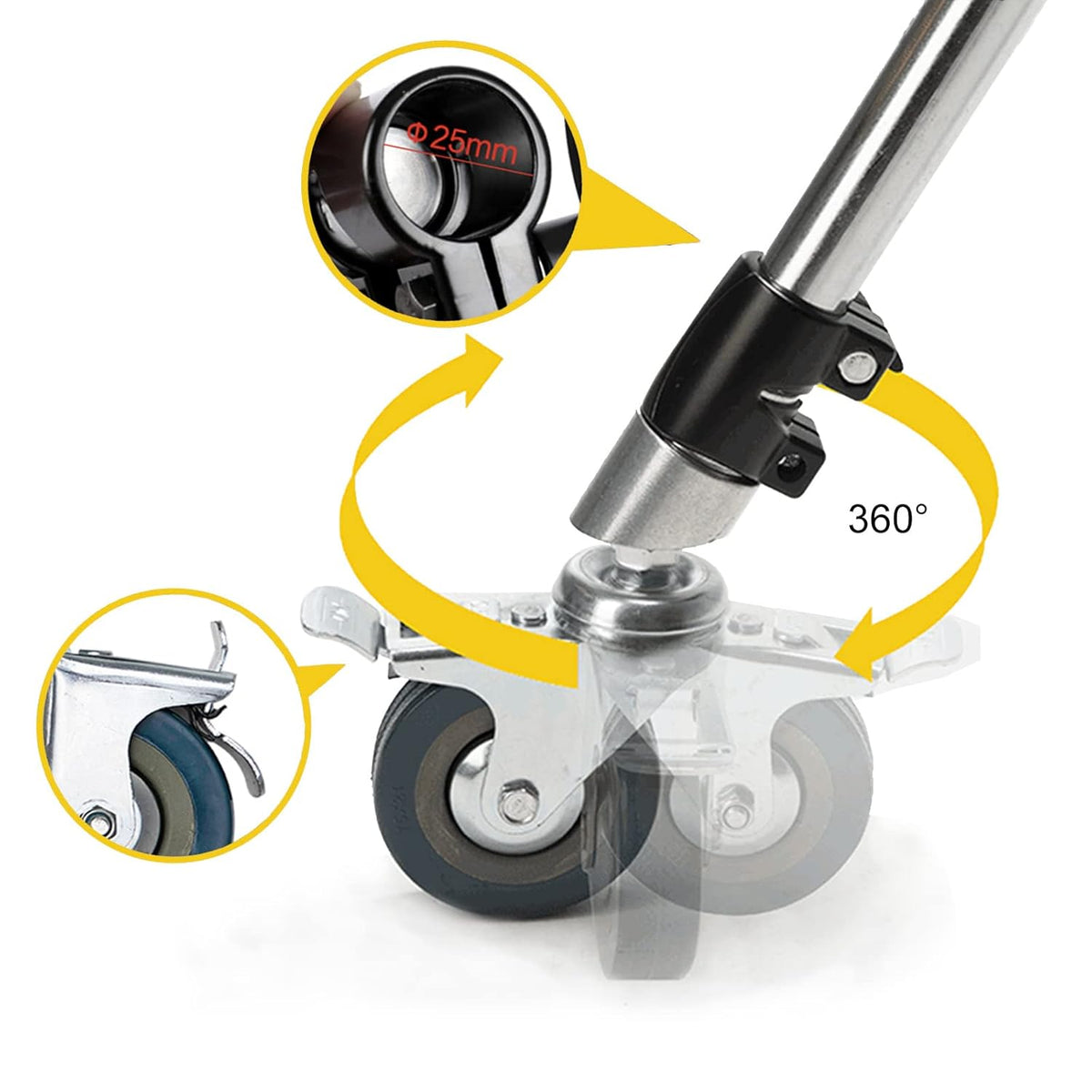 3PCS Swivel Caster Wheels Set All Metal Rubber Wheels D8944