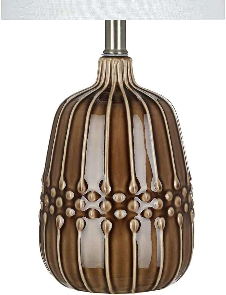 Textured Ceramic Accent Table Lamp with Linen Shade W2779