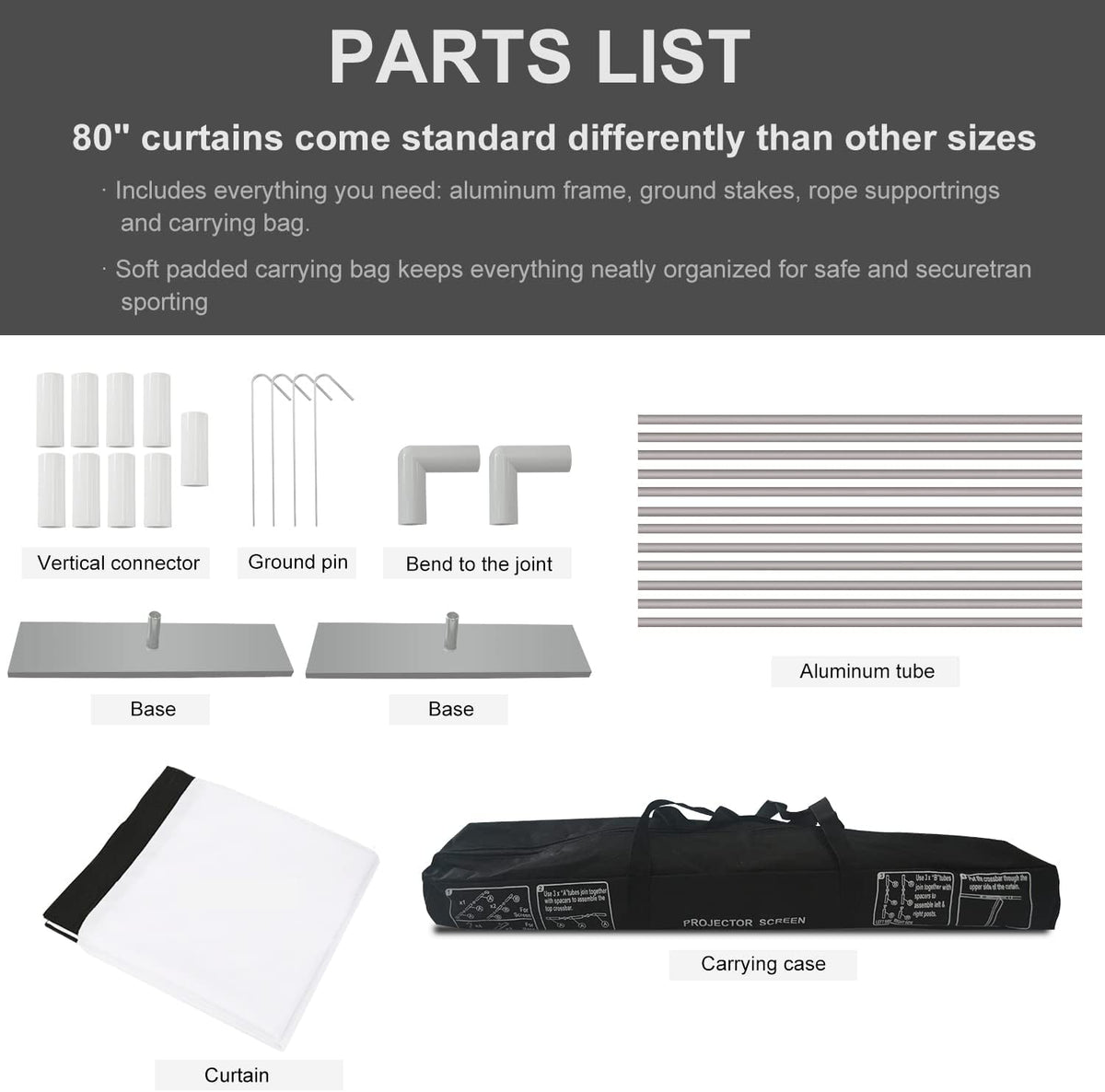 80 inch Portable Projector Screen with Stand and Carry Bag D717