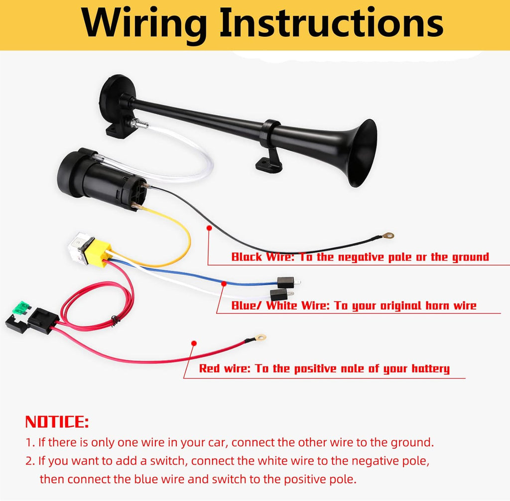12V 150db Air Horn Kit with Compressor Single Trumpet Black A6015