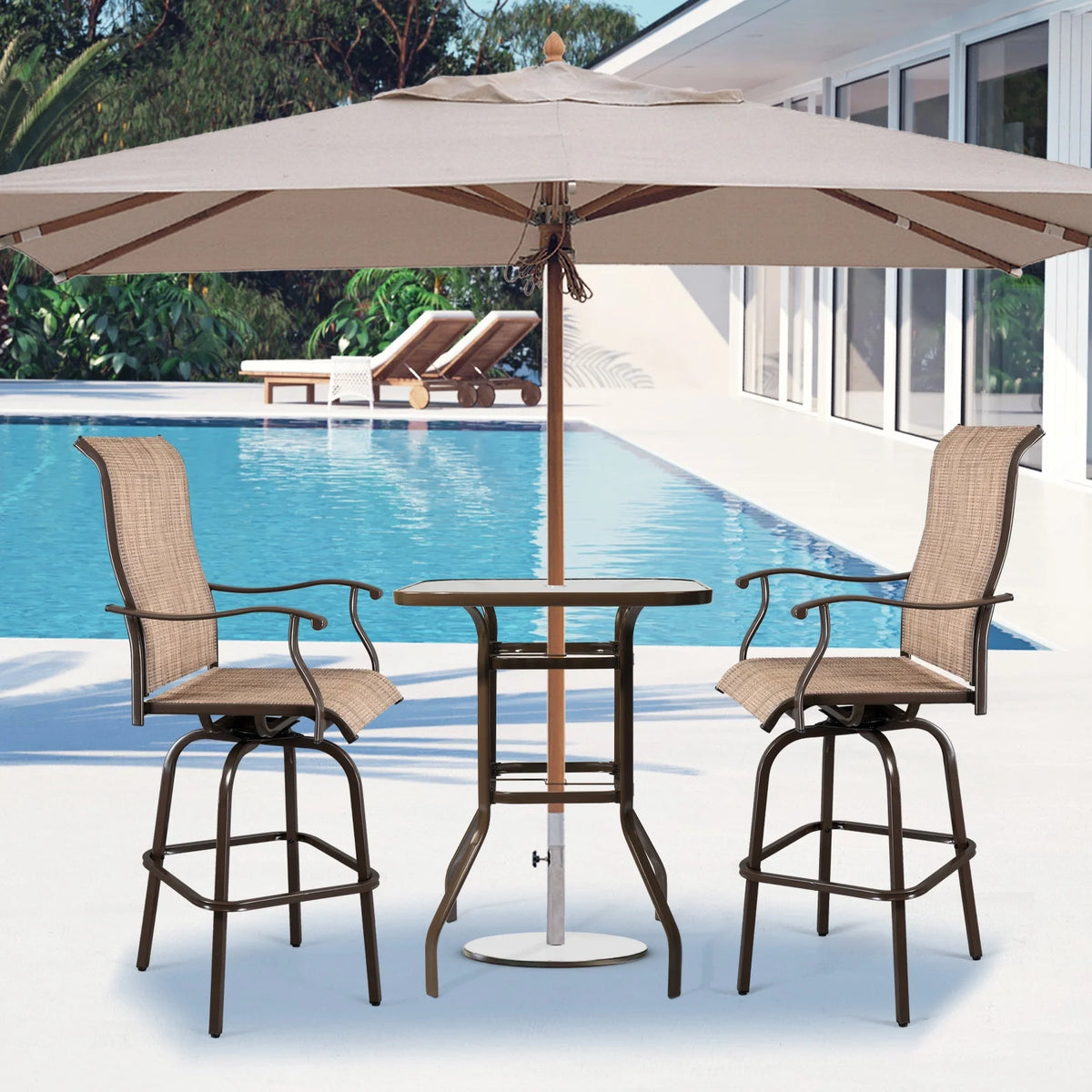 31 Inch Square Outdoor Bar Height Bistro Table with Tempered Glass Tabletop T2705