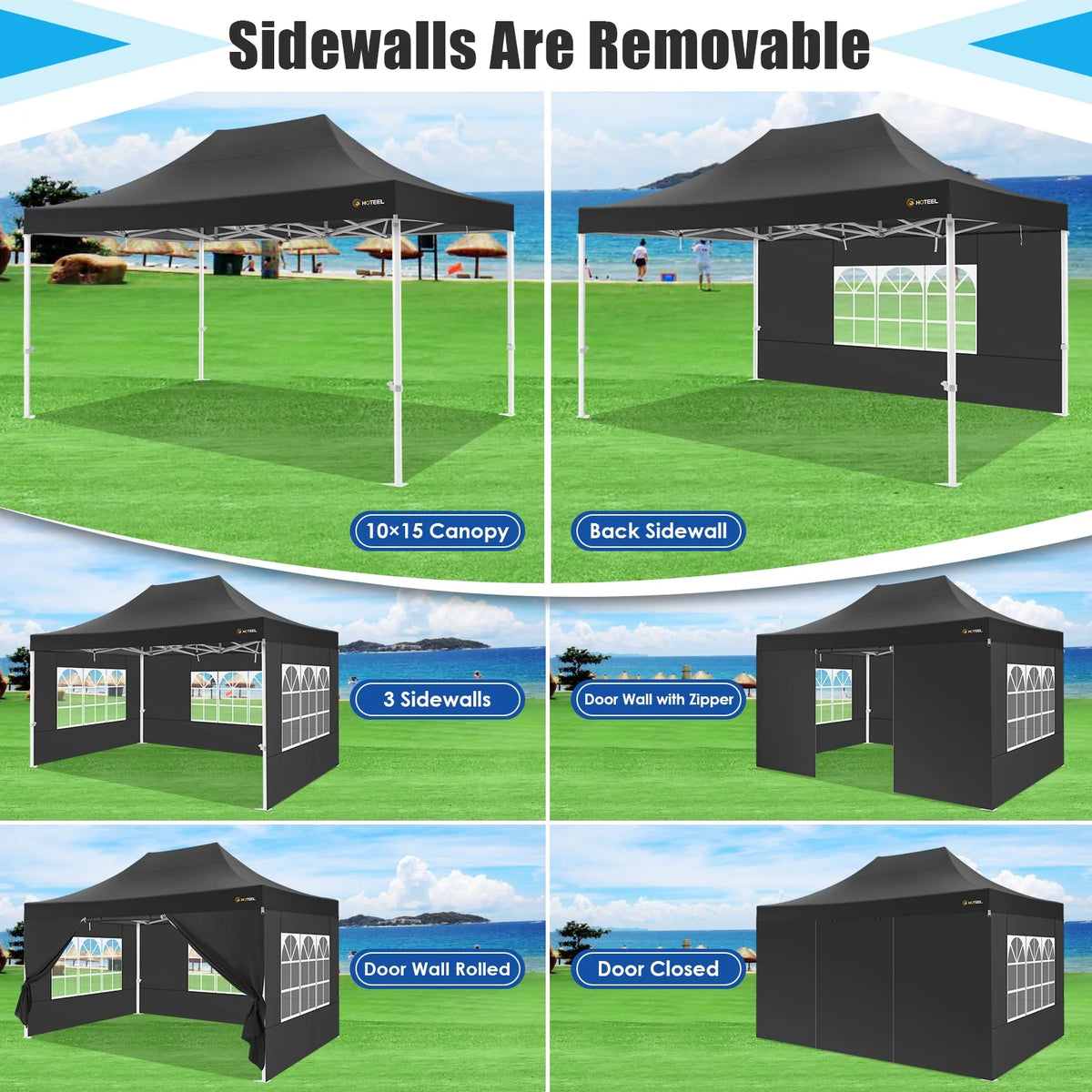 10x15 Heavy Duty Pop up Canopy Tent with 4 Sidewalls and Roller Bag, Black D234595