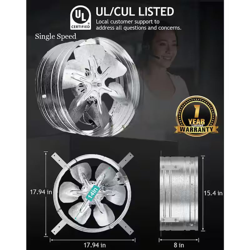 14 in. Gable Mount Attic Ventilator Fan with Adjustable Thermostat S544046