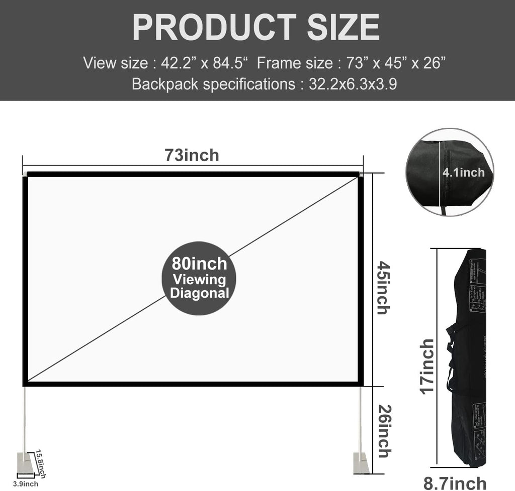 80 inch Portable Projector Screen with Stand and Carry Bag D717