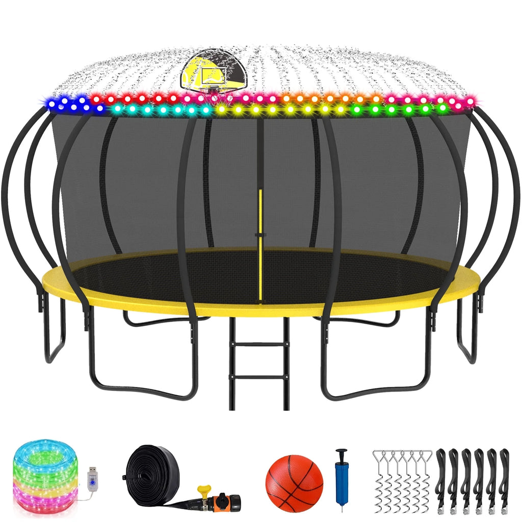 Black Trampoline with Basketball Hoop and Enclosure V60524