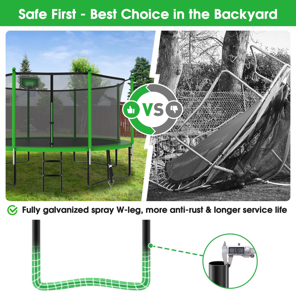 12FT Round Outdoor Trampoline with Enclosure Net Q66672