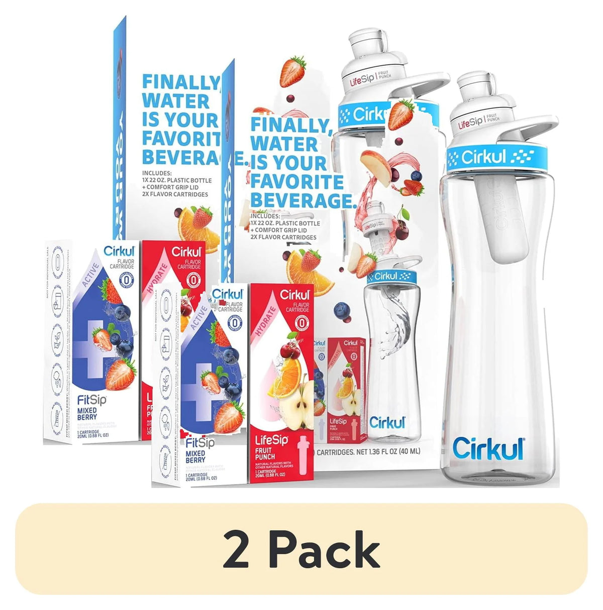 22oz Plastic Water Bottle Starter Kit with Blue Lid and 2 Flavor Cartridges C131535