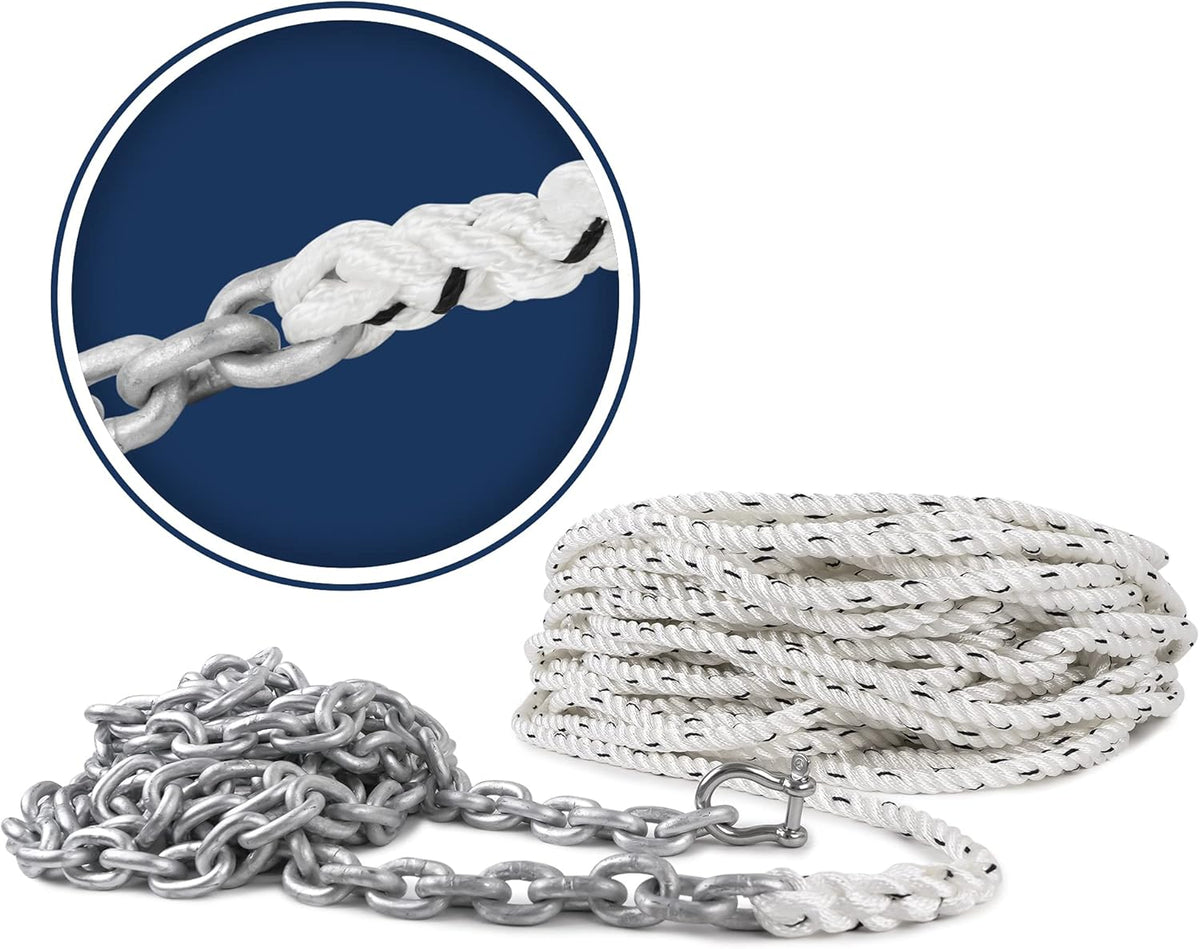 Nylon 3 Strand Anchor Rode with Galvanized Steel Chain and Stainless Steel Shackle M1167