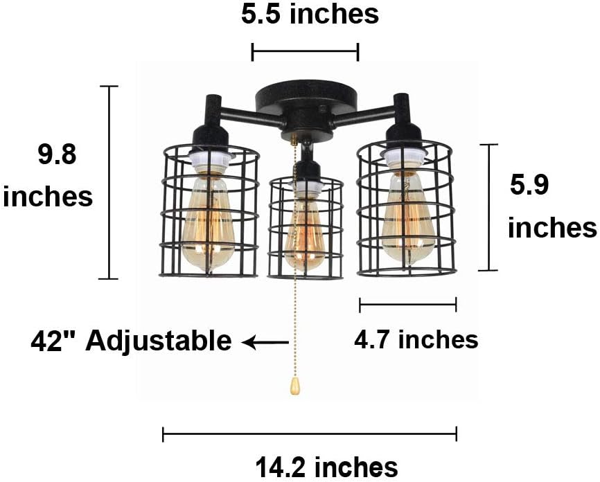 Black Metal Pull Chain Ceiling Light Fixture T4281