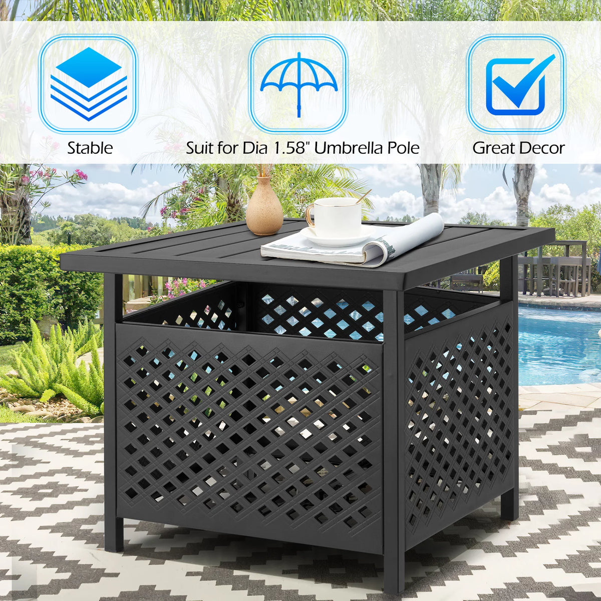 Outdoor Metal Bistro Table with Umbrella Hole I9337
