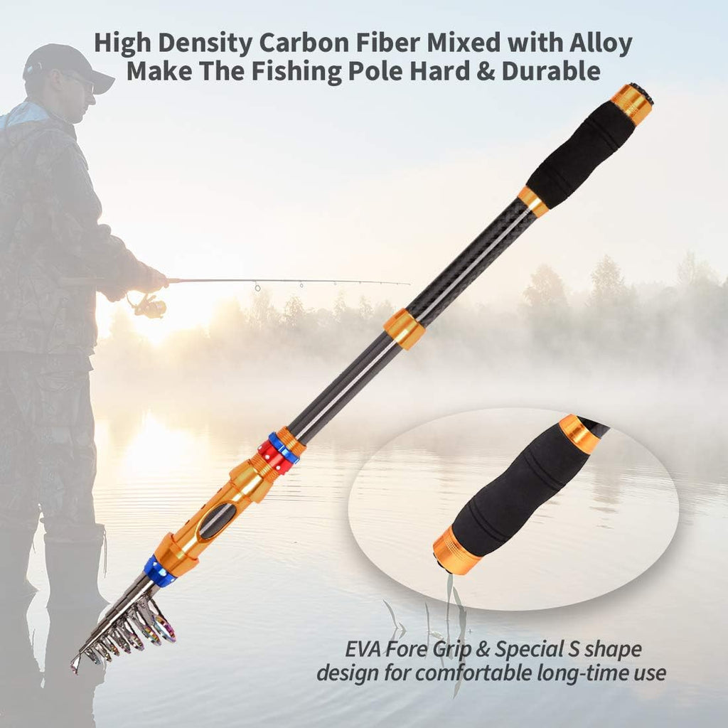 12 FT Carbon Fiber Telescopic Fishing Rod and Reel Combo with Carrier Bag C5220