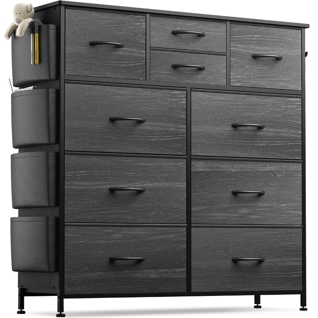 Black 10 Drawer Fabric Dresser with Wood Top Y747017