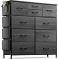 Black 10 Drawer Fabric Dresser with Wood Top Y747017