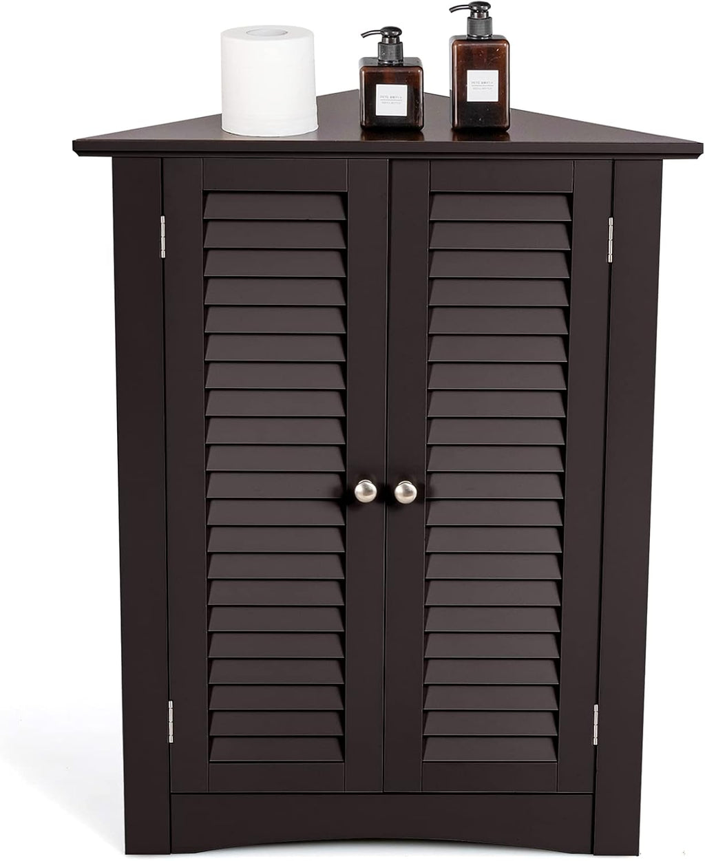 Brown Corner Bathroom Cabinet with Double Shutter Doors D327