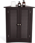 Brown Corner Bathroom Cabinet with Double Shutter Doors D327