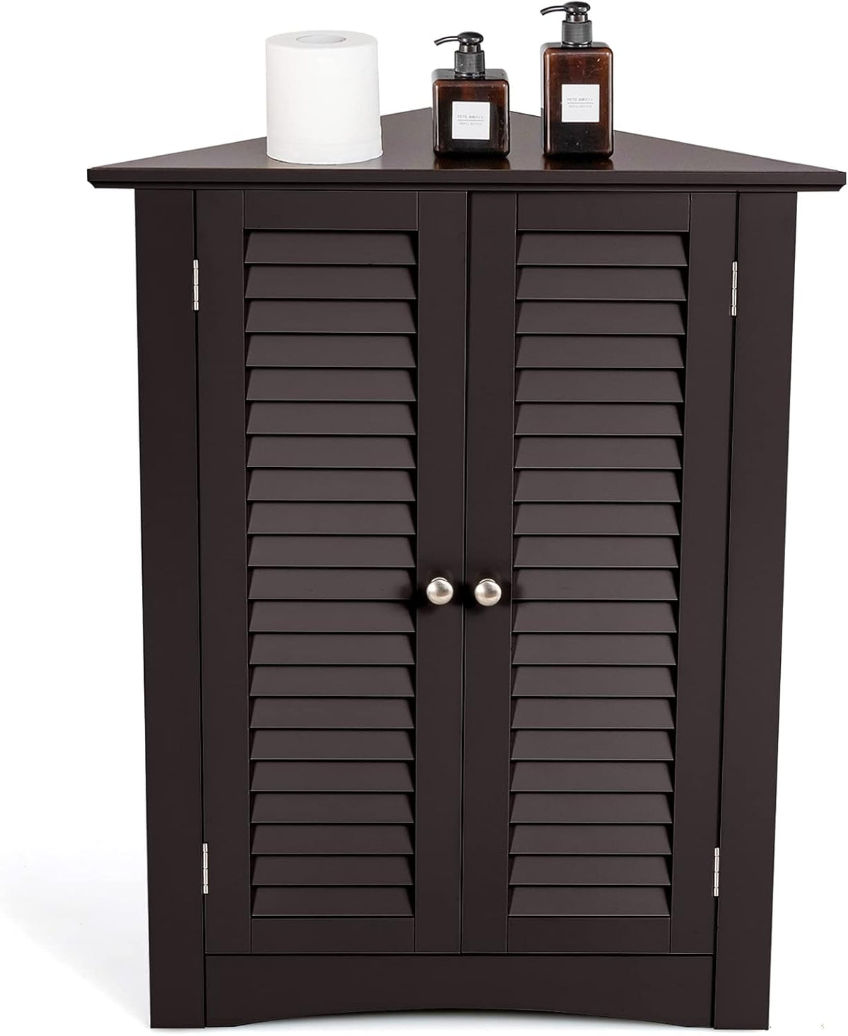 Brown Corner Bathroom Cabinet with Double Shutter Doors D327