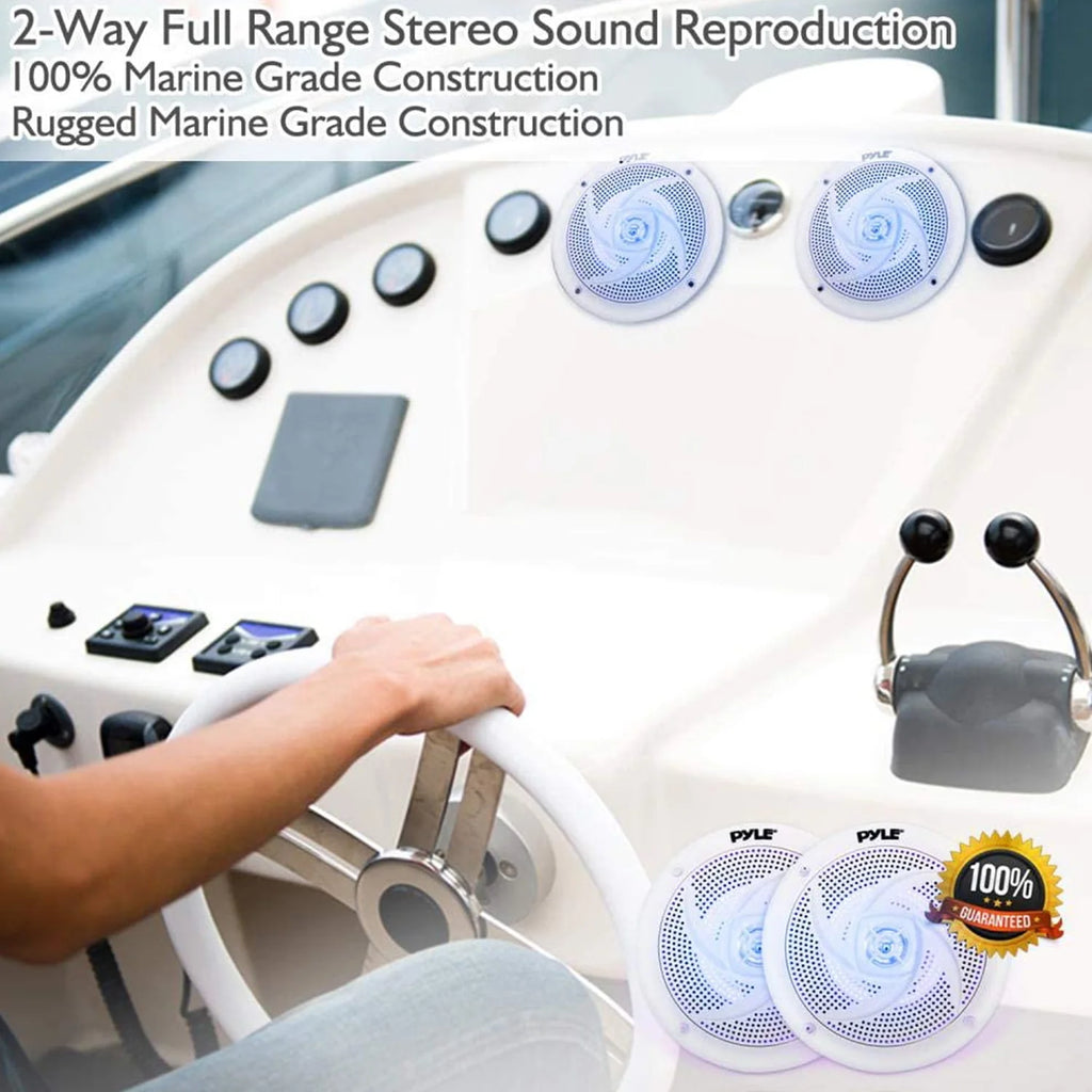 6.5 Inch Waterproof Low Profile Marine Speakers, White (2 Pack) I402