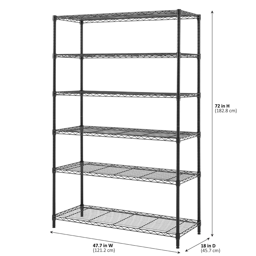 Steel 6-Tier Storage Shelf Unit Black W521210