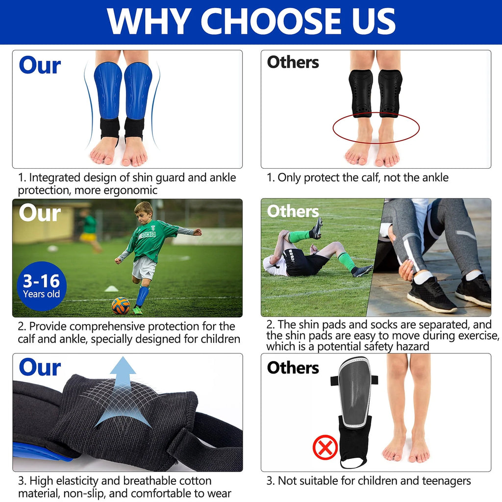Children's Football Pads, Junior Football Leg Guards, Blue, Small Q59885