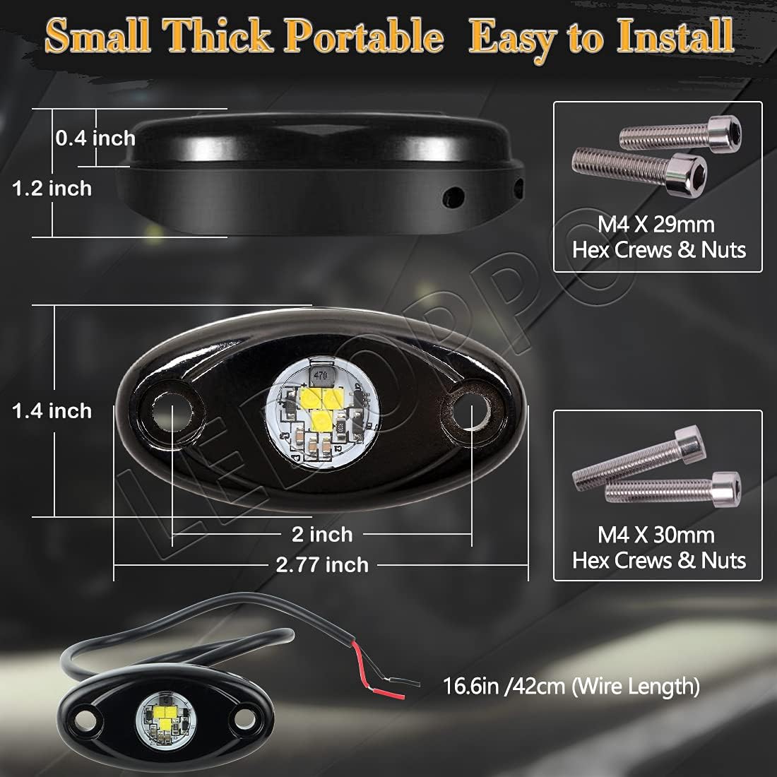 White 8PCS LED Rock Lights Waterproof W129104